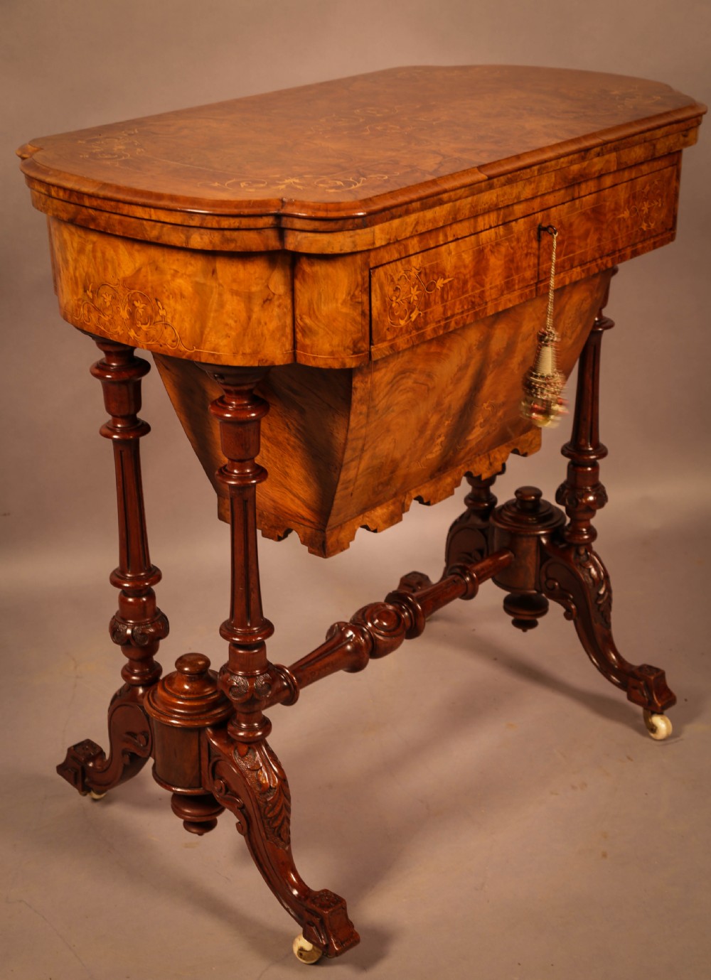 Good Victorian Sewing Games Table in Burr Walnut View VII