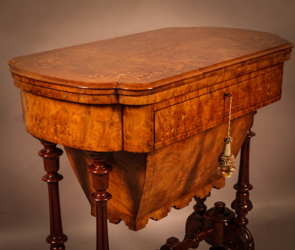 Good Victorian Sewing Games Table in Burr Walnut View VIII