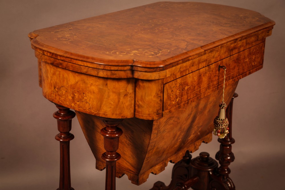 Good Victorian Sewing Games Table in Burr Walnut View X