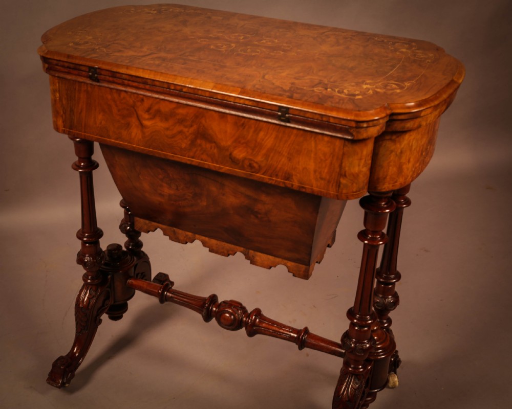 Good Victorian Sewing Games Table in Burr Walnut View XII