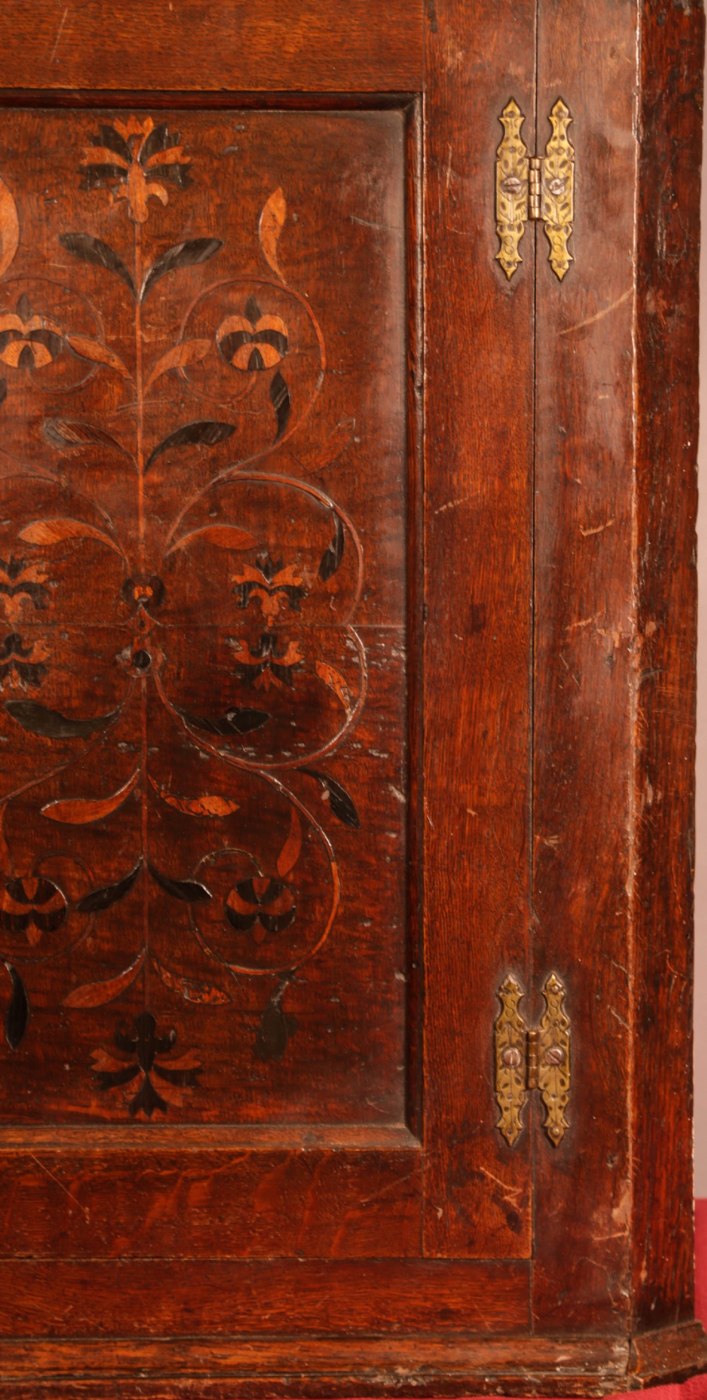 Early Oak Corner Cupboard Inlaid Front View IV