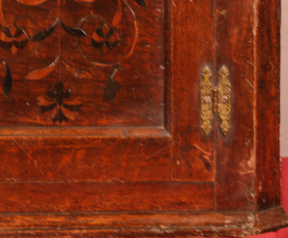 Early Oak Corner Cupboard Inlaid Front View VII