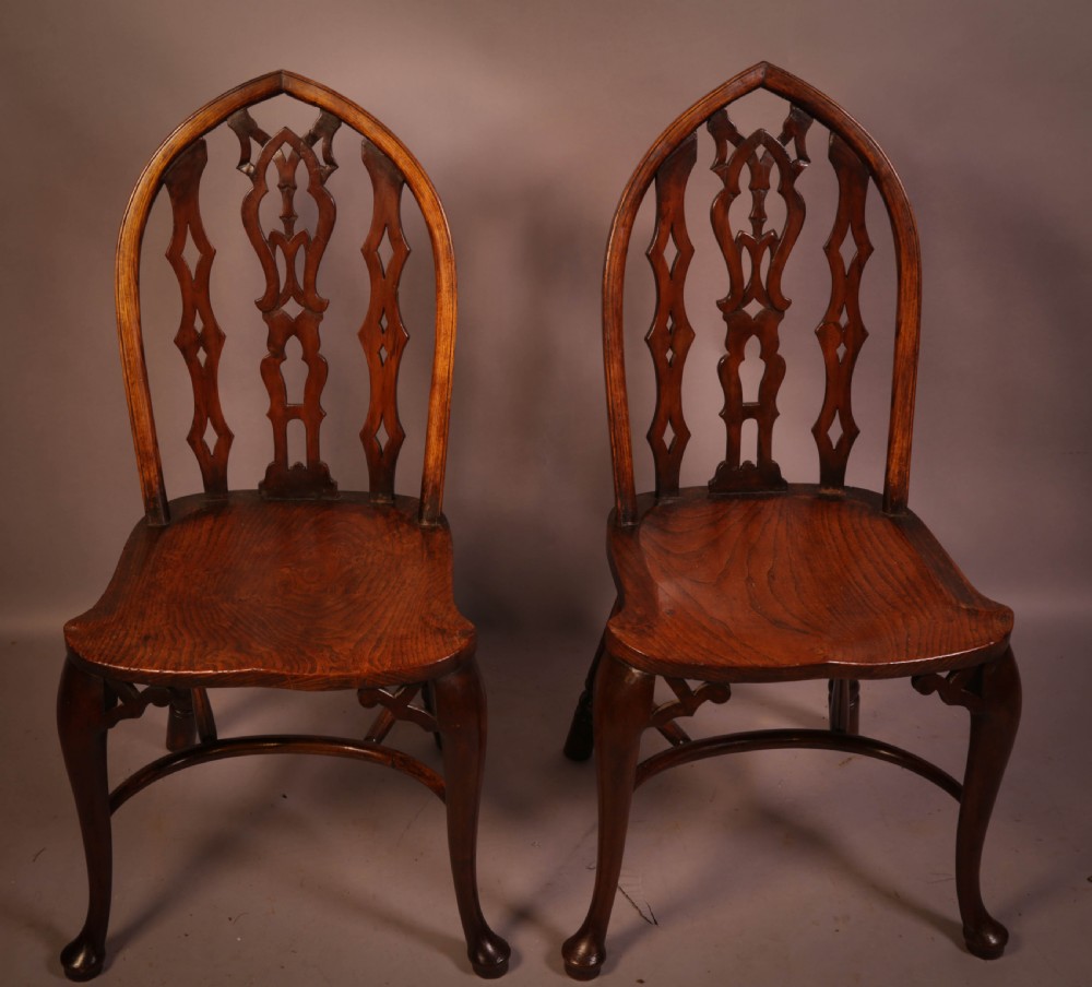 A Rare Pair Of Gothic Kitchen Chairs c 1880