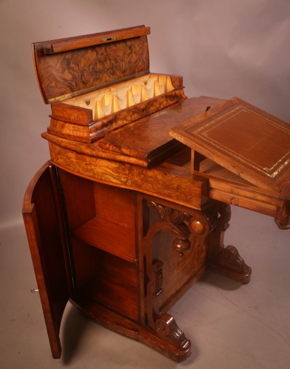 A Superb Victorian Davenport Desk in Burr Walnut View VIII