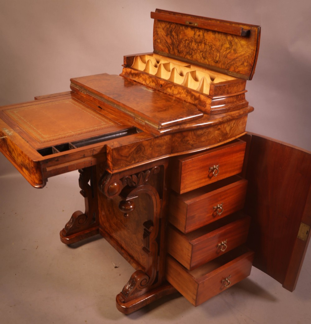 A Superb Victorian Davenport Desk in Burr Walnut View XI