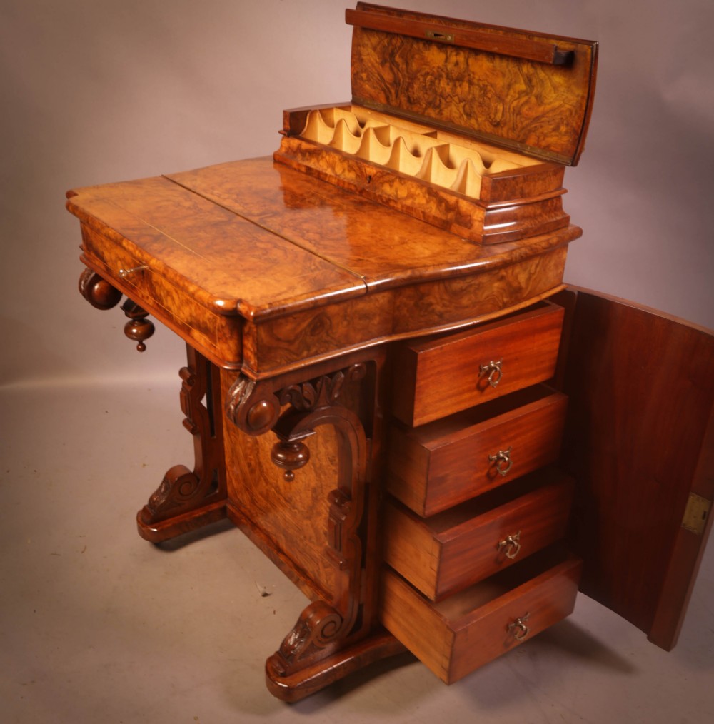 A Superb Victorian Davenport Desk in Burr Walnut View XII