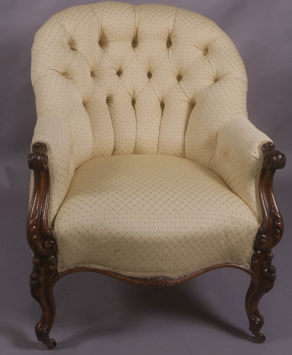 A Victorian library Chair in Walnut on Cabriole legs View III