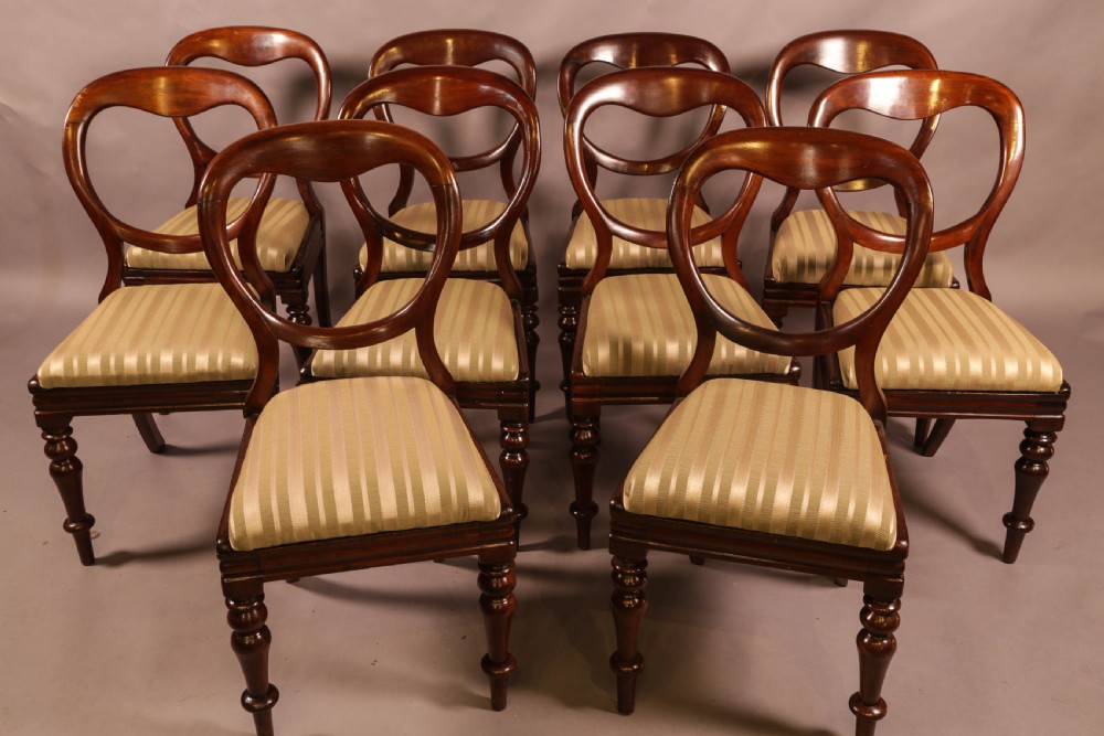 A Set of 10 Victorian Mahogany Balloon Back Dining Chairs