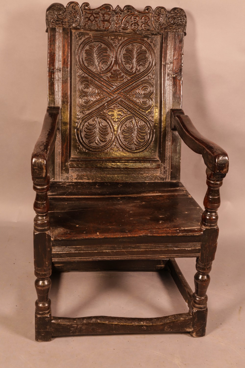 17th century armchair in Oak dated 1688 View II
