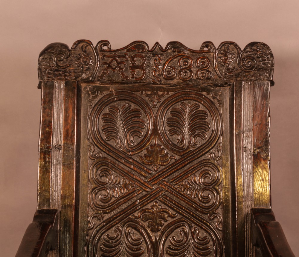 17th century armchair in Oak dated 1688 View VI