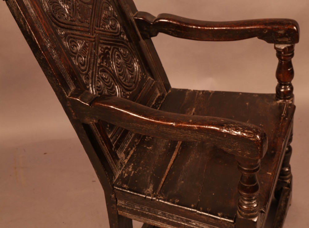 17th century armchair in Oak dated 1688 View X