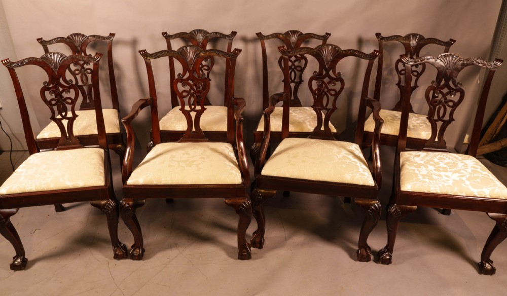 A Set of 8 Mahogany Dining chairs in the Chippendale style c 1900