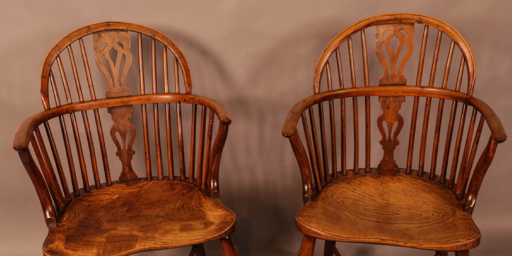 A Rare set of 6 Yew Wood Windsor chairs Retford Maker William Wheatland View VI