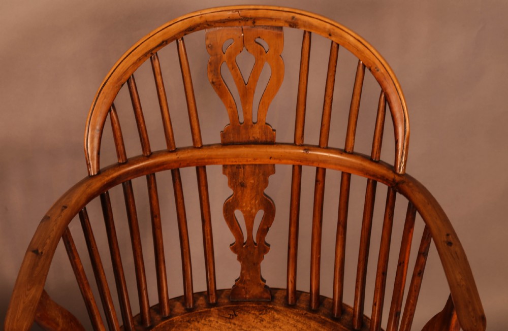 A Rare set of 6 Yew Wood Windsor chairs Retford Maker William Wheatland View X