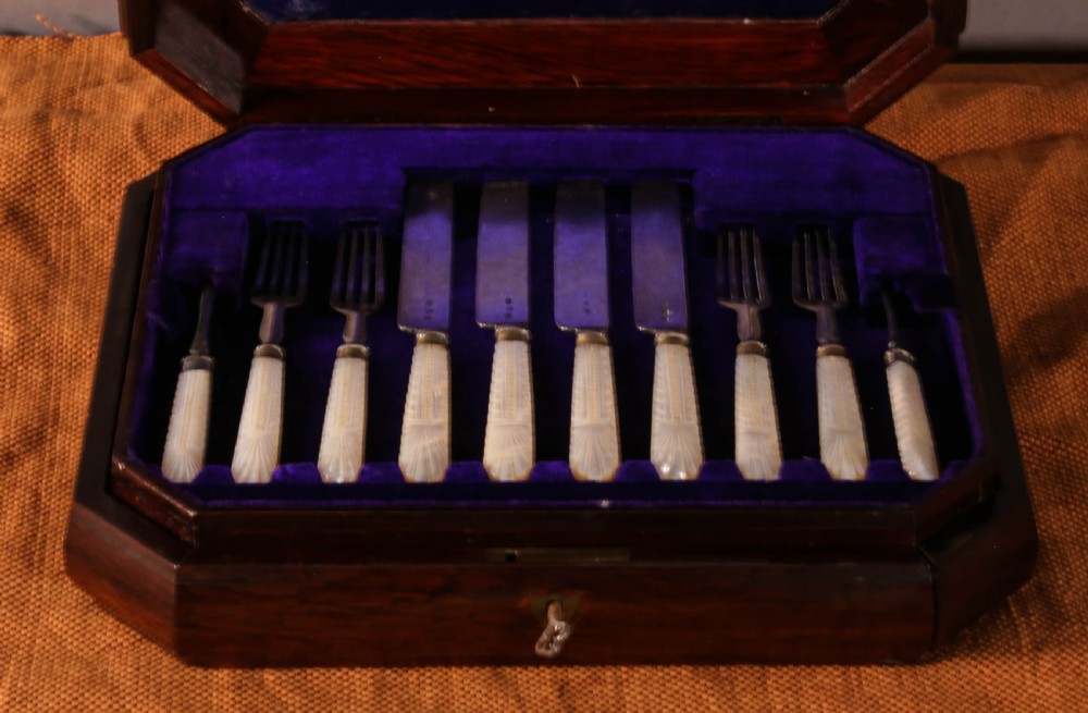 Fish Knife set in Mahogany Case View II