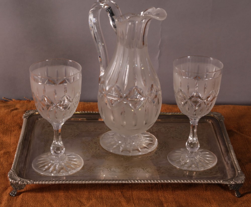 A Glass Water Jug and 2 matching Glasses c 1840 View II