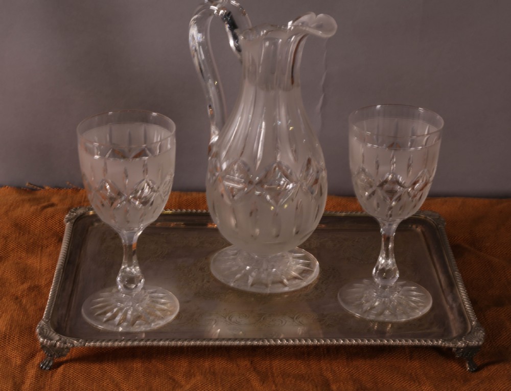A Glass Water Jug and 2 matching Glasses c 1840 View III