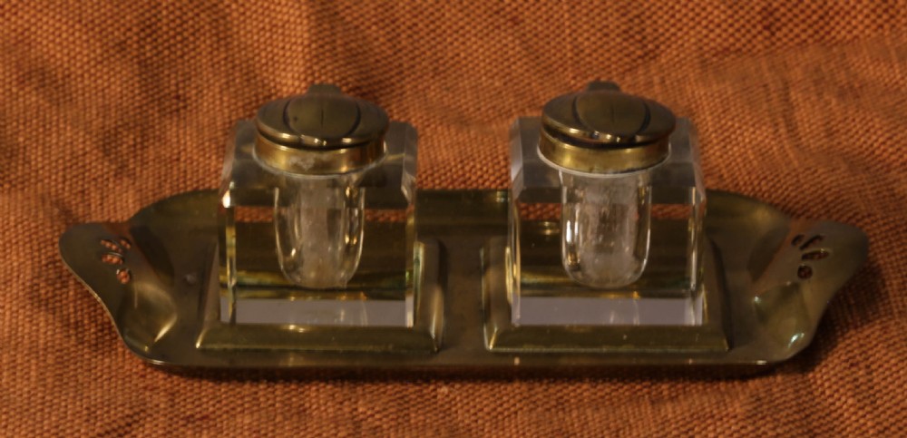An Art Neuvaux Brass and Glass ink Well View II