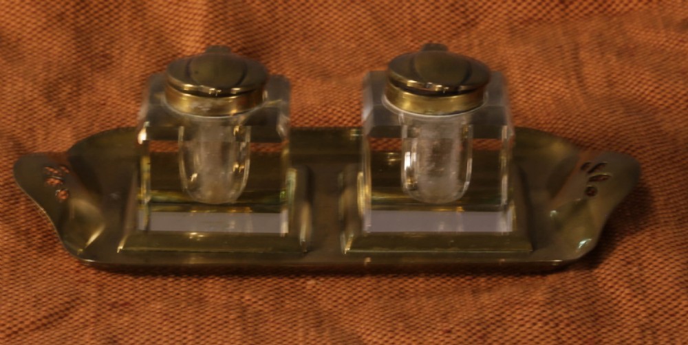 An Art Neuvaux Brass and Glass ink Well View III