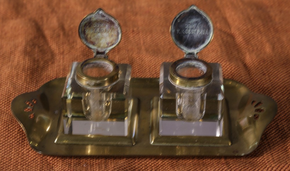 An Art Neuvaux Brass and Glass ink Well View IV