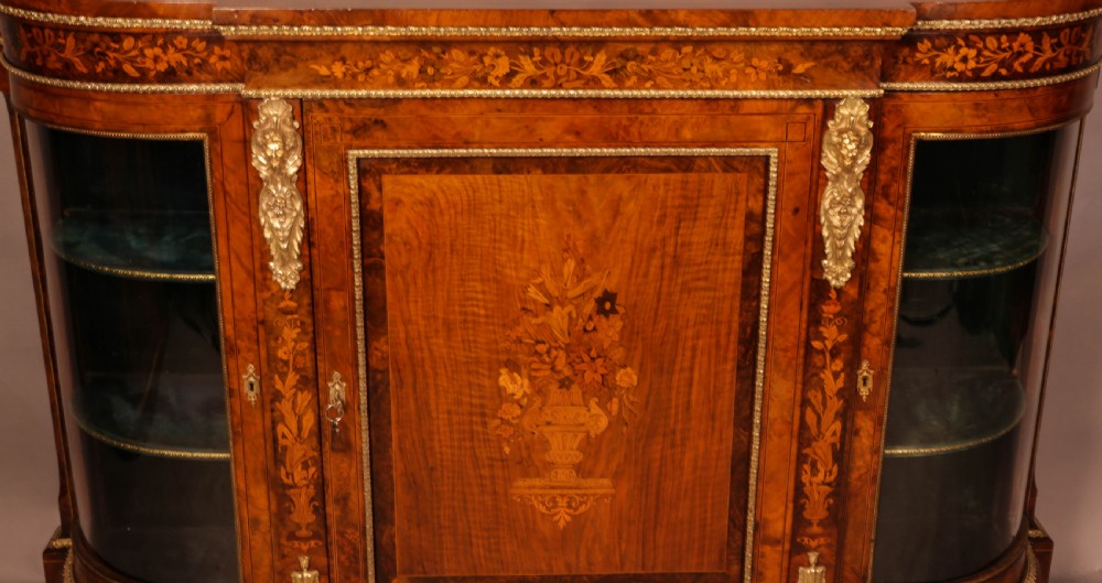A Good Victorian Burr Walnut Credenza Inlaid View II