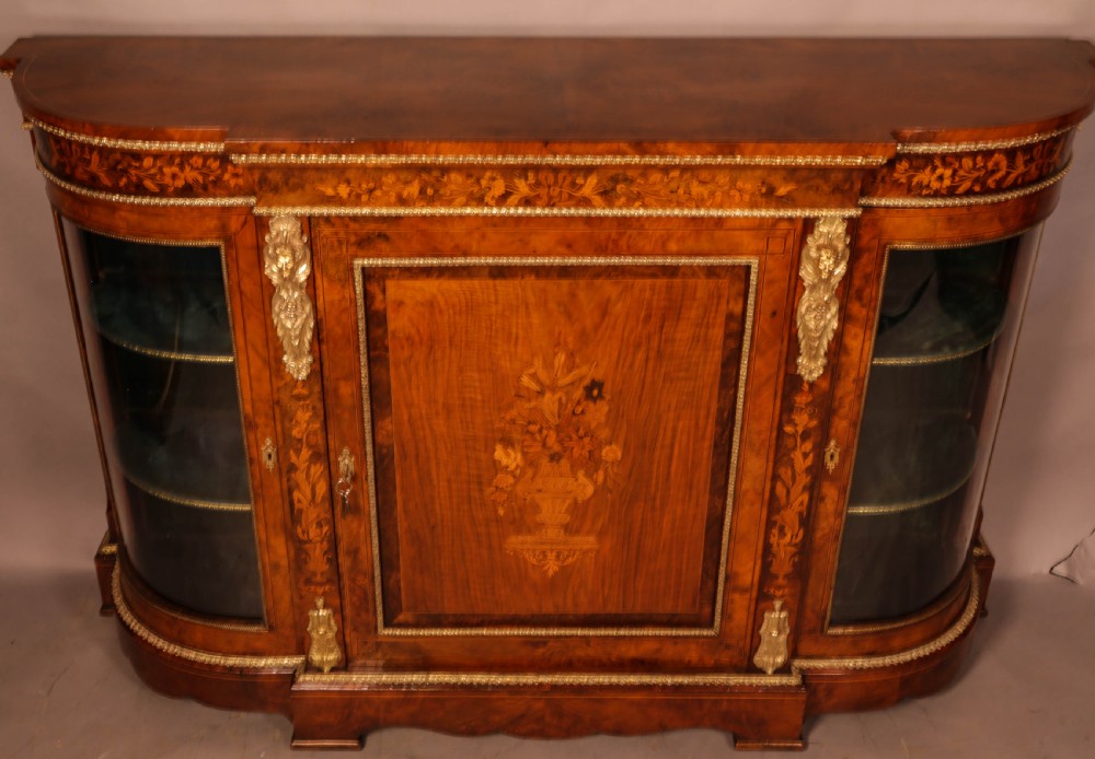 A Good Victorian Burr Walnut Credenza Inlaid View V
