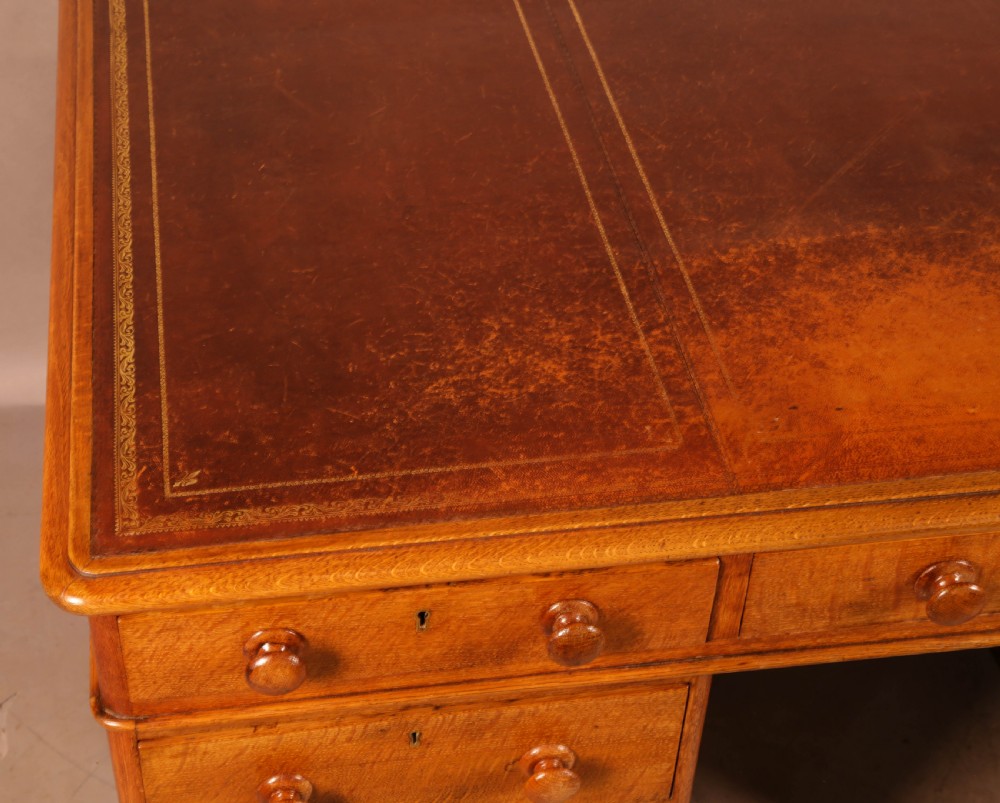A Victorian Golden Oak Partners desk View VI