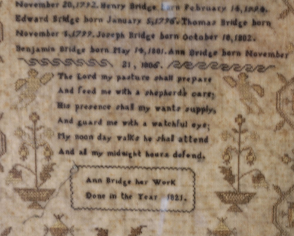 Family of Bridge Sampler Ann Bridge her work 1821 View V