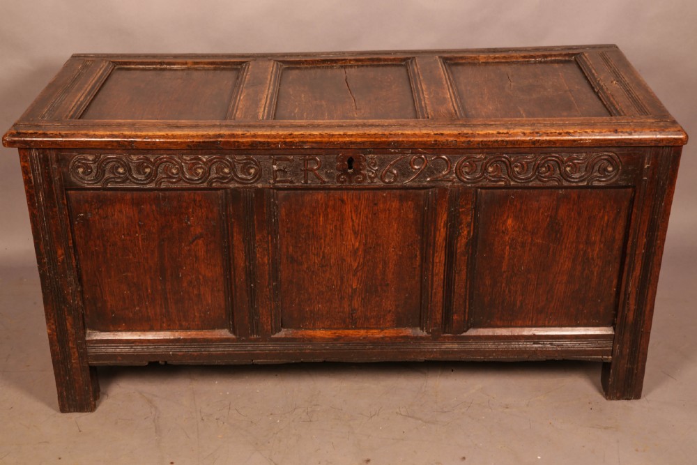 A 17th c Oak Coffer ER 1692