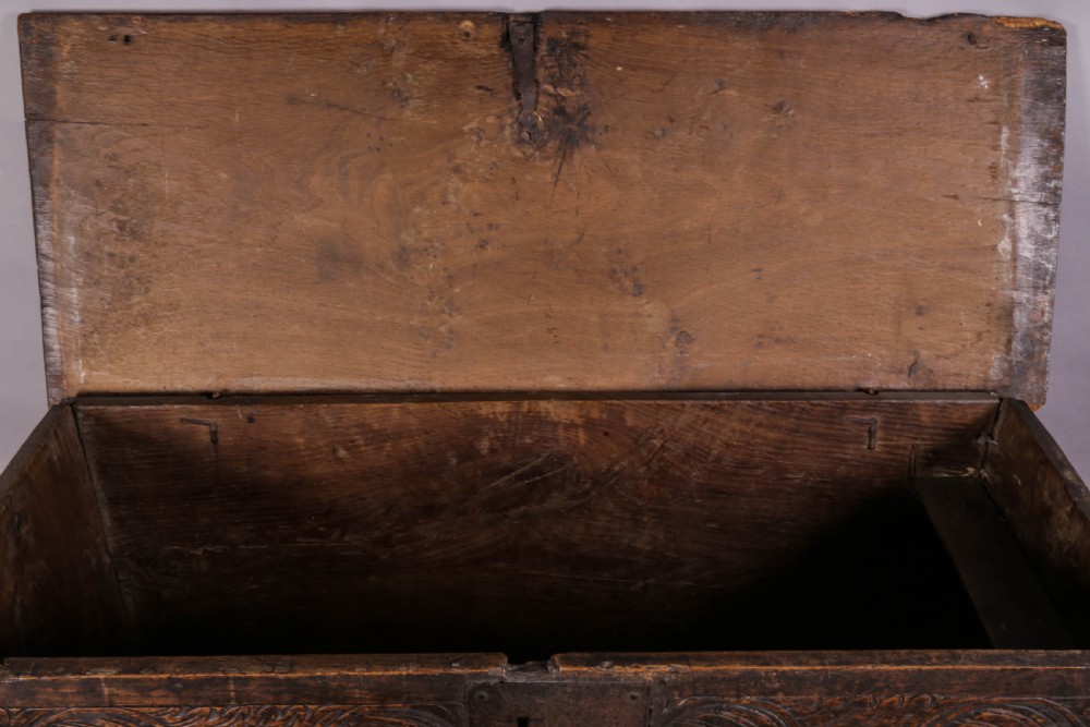 A 17th century Deed Box in Oak Carved View IV