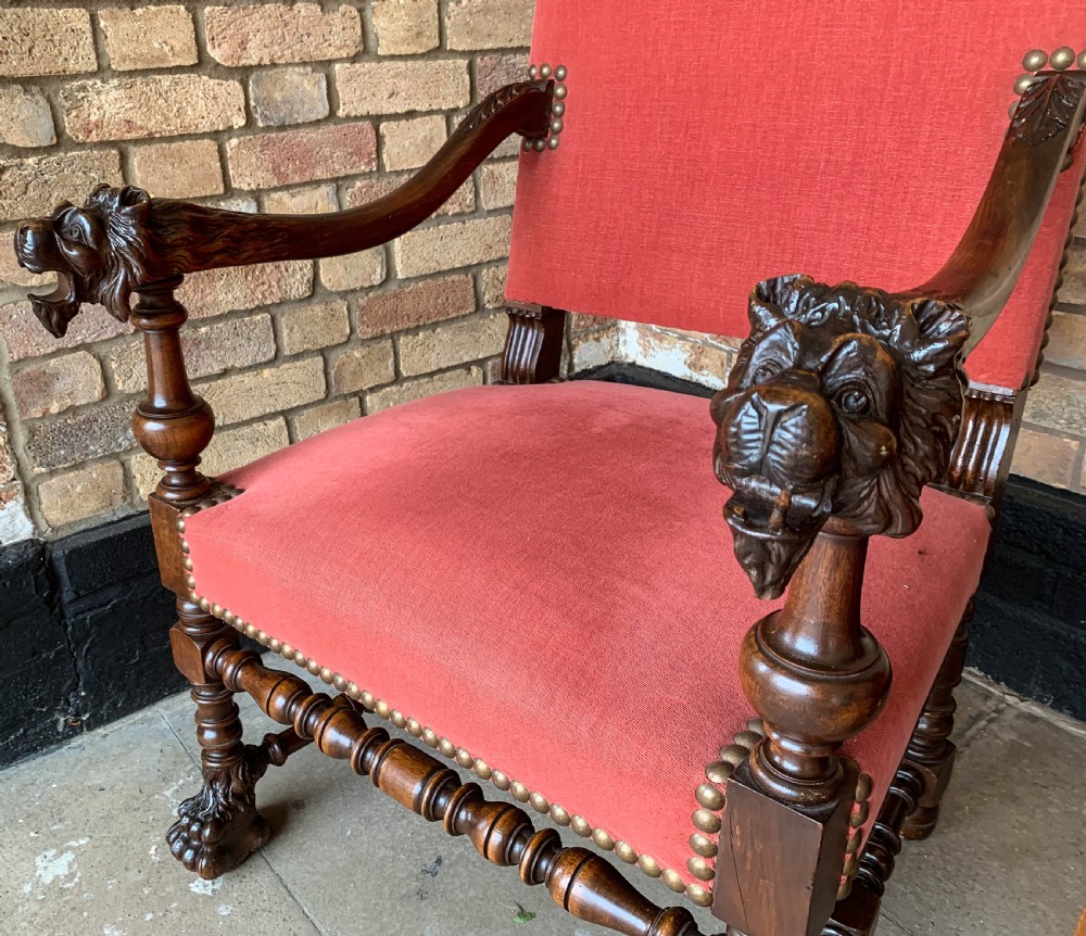 An Impressive pair of Victorian Armchairs carved lions View III