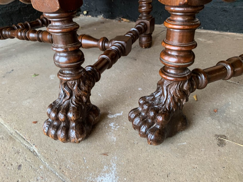 An Impressive pair of Victorian Armchairs carved lions View V