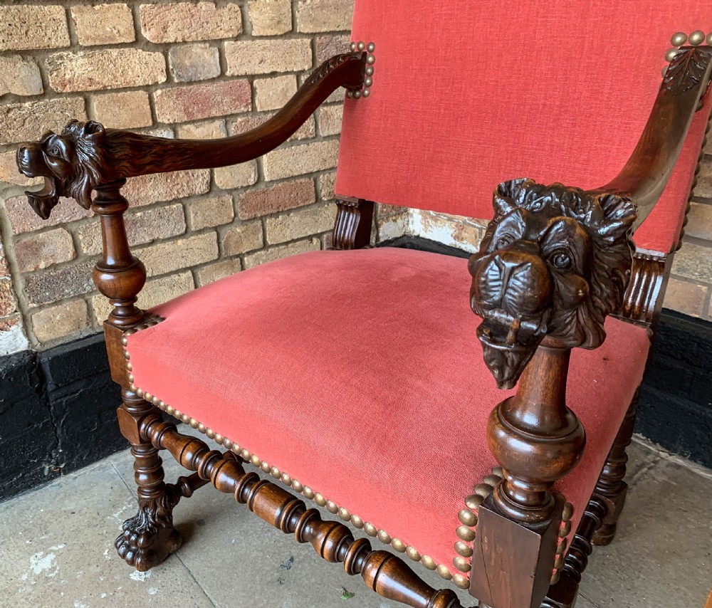An Impressive pair of Victorian Armchairs carved lions View X