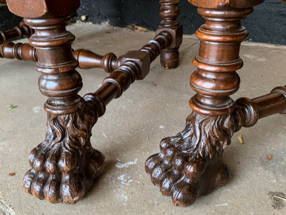 An Impressive pair of Victorian Armchairs carved lions View XI