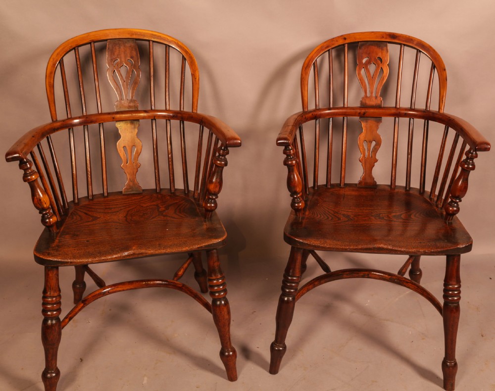 A Pair of Yew Wood LOw Back Windsor Chairs Rockley