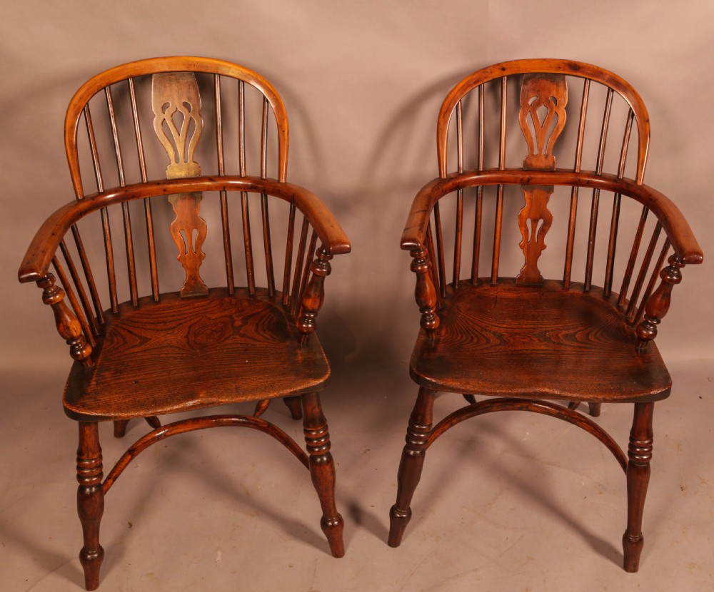 A Pair of Yew Wood LOw Back Windsor Chairs Rockley View II