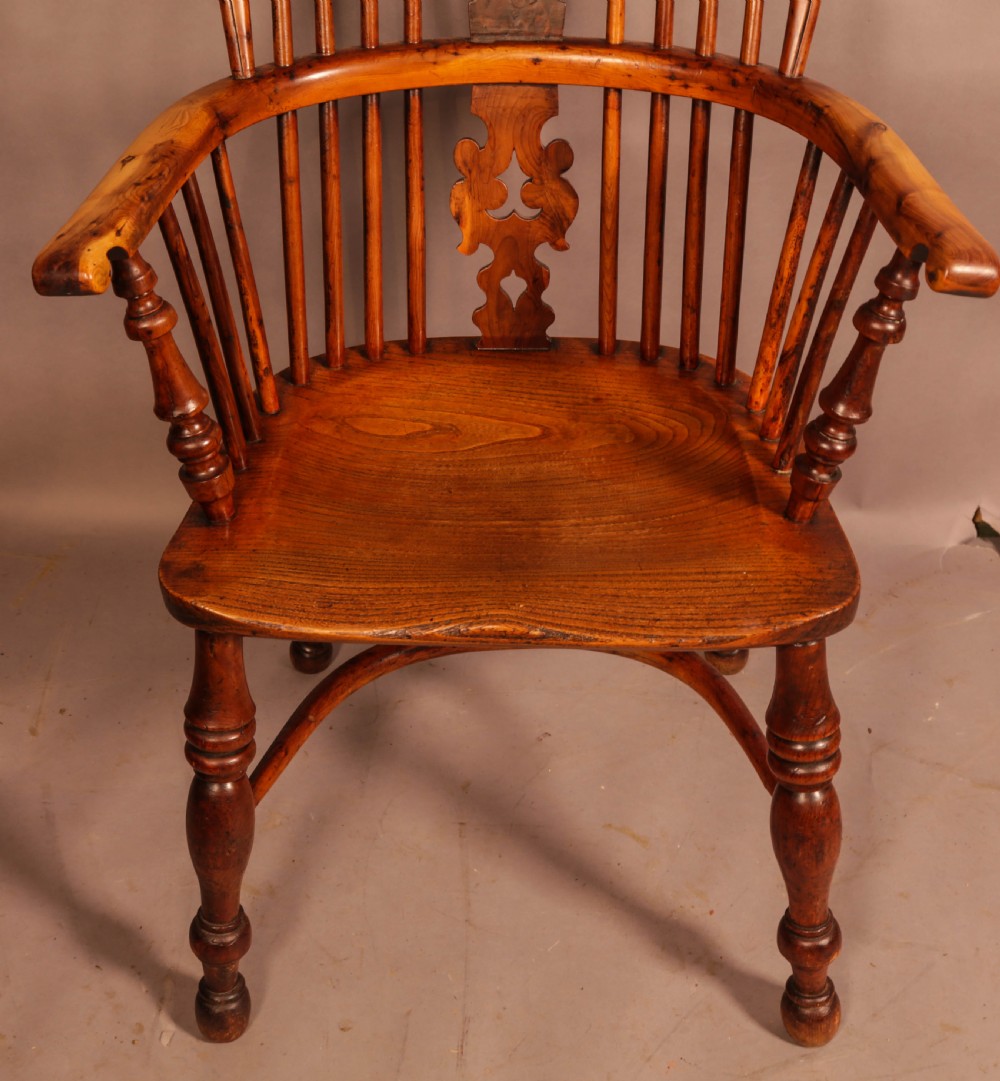 Fine Yew wood Windsor chair Allsop of Worksop c 1840 View IV