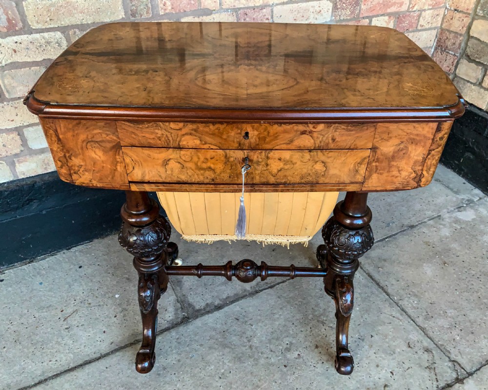 A Victorian Burr Walnut Ladies Sewing Stand