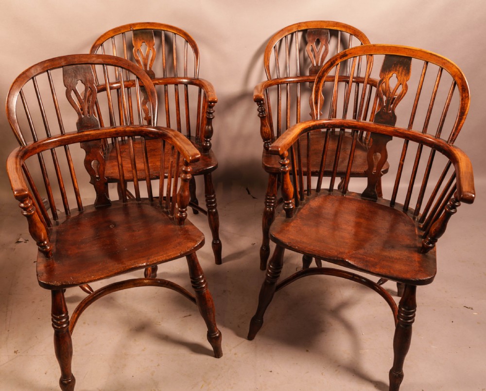 A Harlequin set of 4 Ash and Elm Windsor Chairs View II