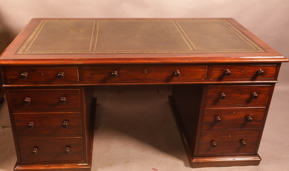A Good Quality Victorian Pedestal Desk in Mahogany View II