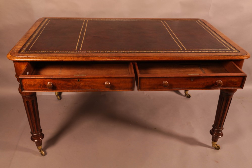 A Victorian Mahogany Library Table 2 drawers leather top View II