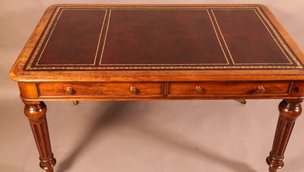 A Victorian Mahogany Library Table 2 drawers leather top View III