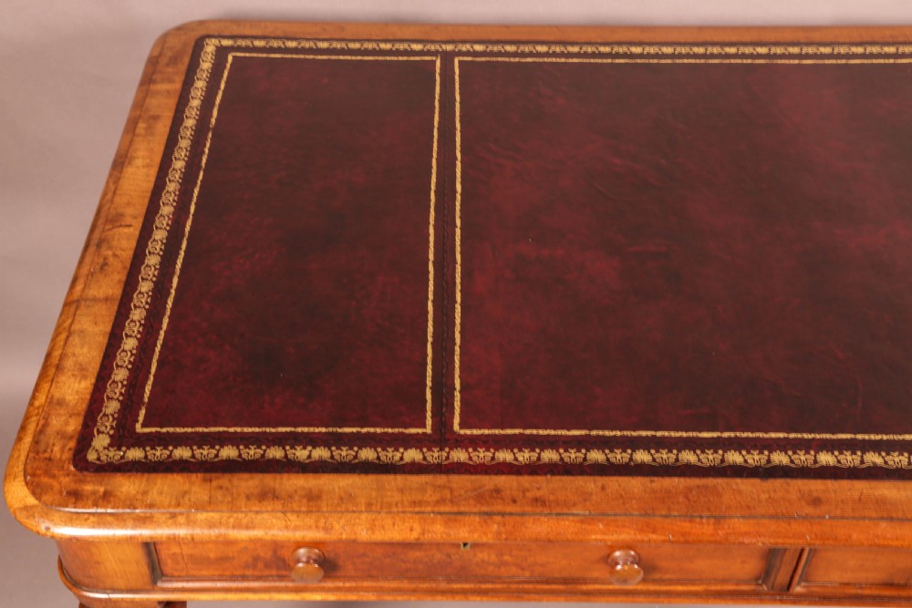 A Victorian Mahogany Library Table 2 drawers leather top View IV