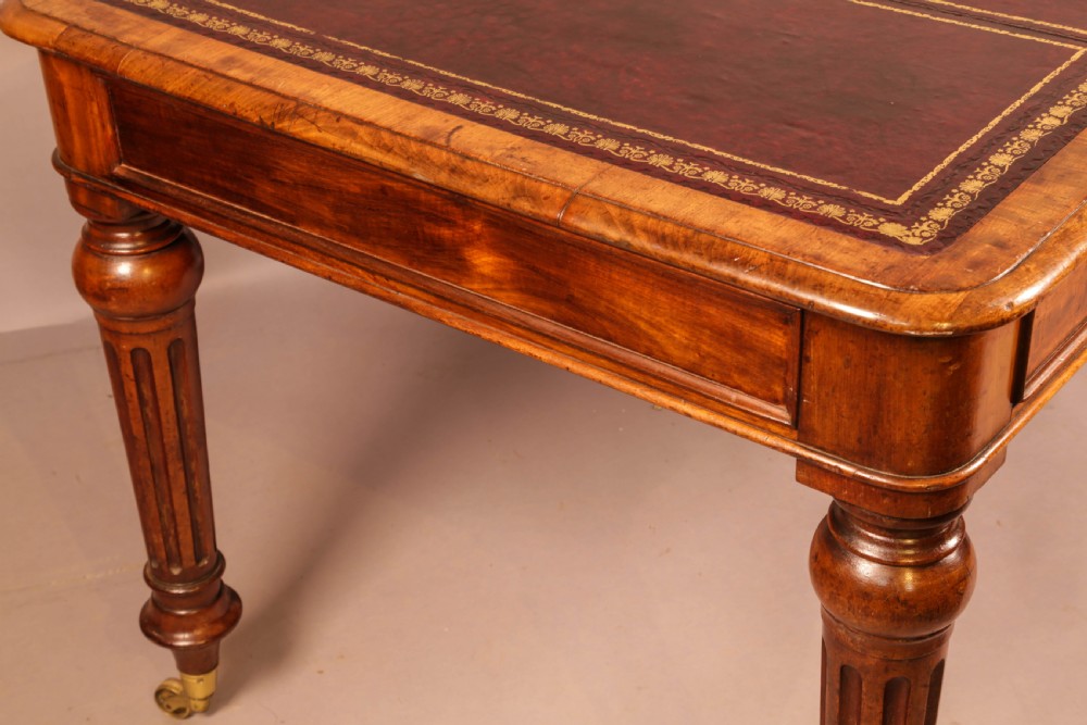 A Victorian Mahogany Library Table 2 drawers leather top View VIII