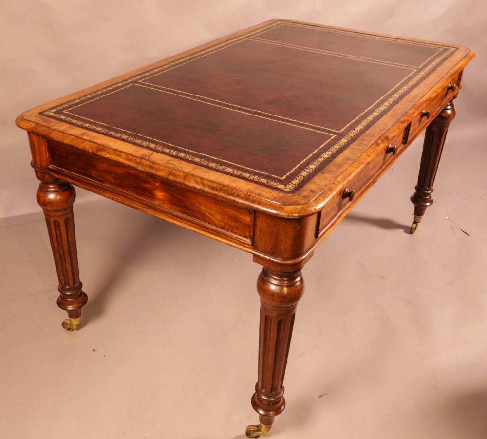 A Victorian Mahogany Library Table 2 drawers leather top View IX