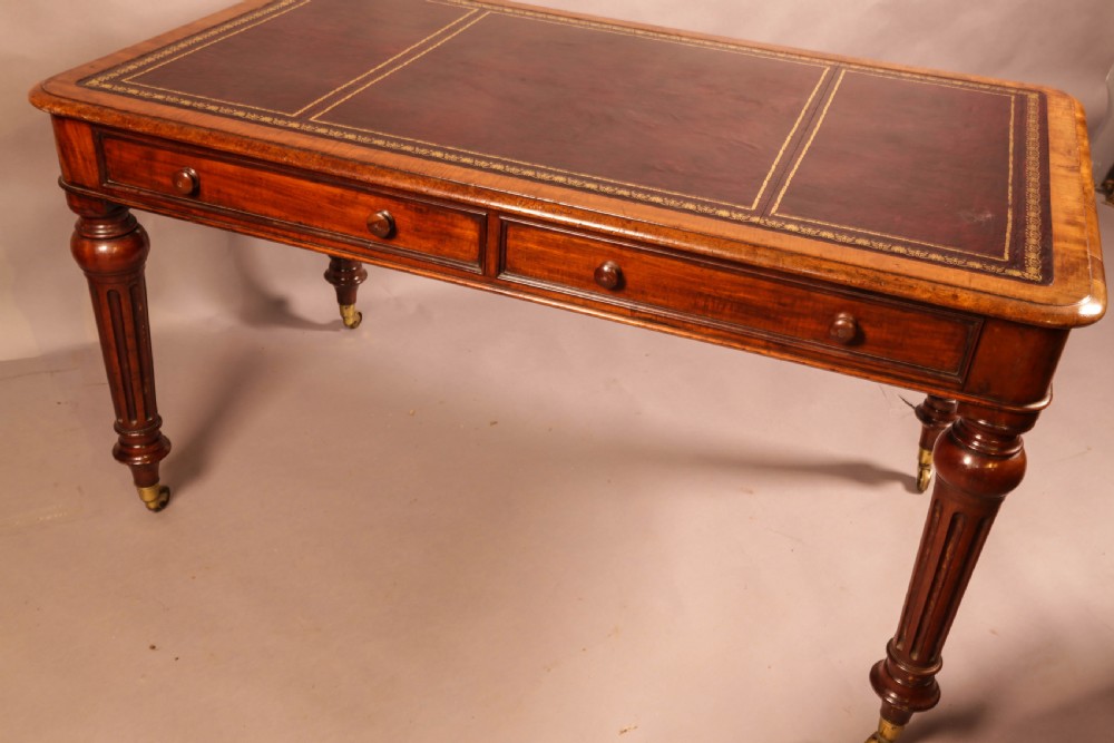 A Victorian Mahogany Library Table 2 drawers leather top View X
