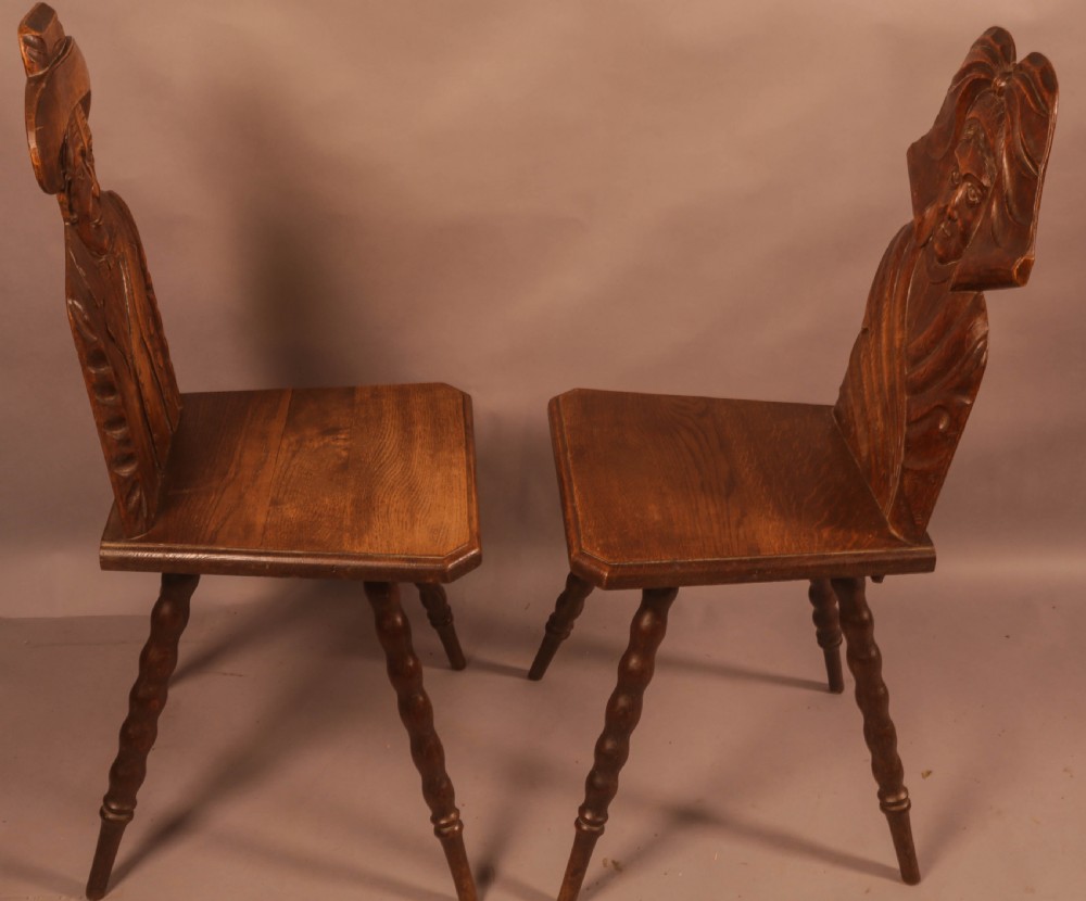 A Pair of Black Forest Lady and Gentleman Hall Chairs View VI