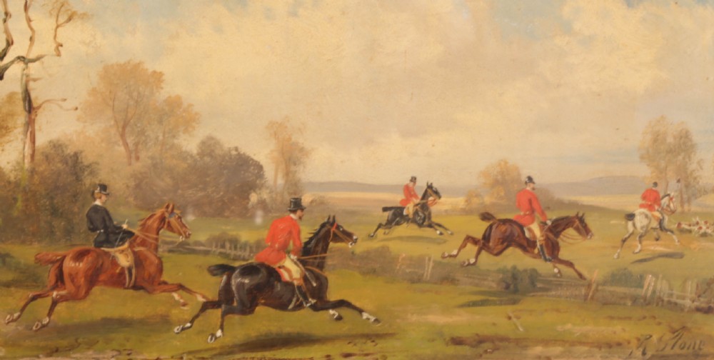 A Set of 4 Oil Paintings by Rudolph Stone 1848 1914 Hunting Scene View VI