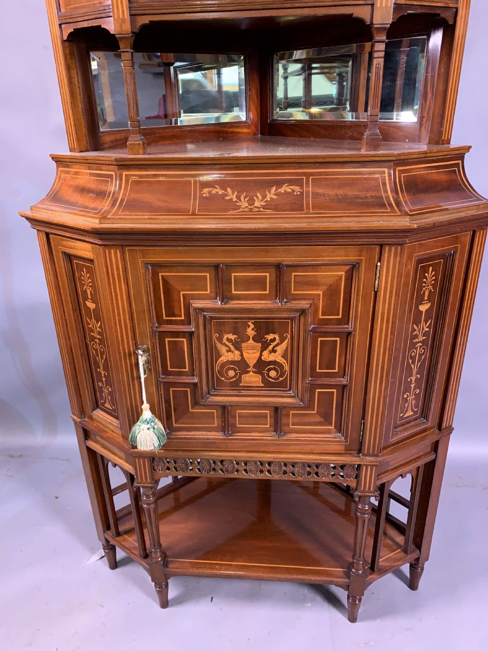 A Late Victorian Mahogany with Inlay Full height Corner Display Cabinet View III