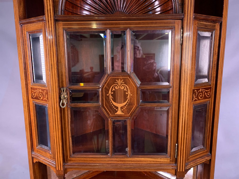 A Late Victorian Mahogany with Inlay Full height Corner Display Cabinet View VI